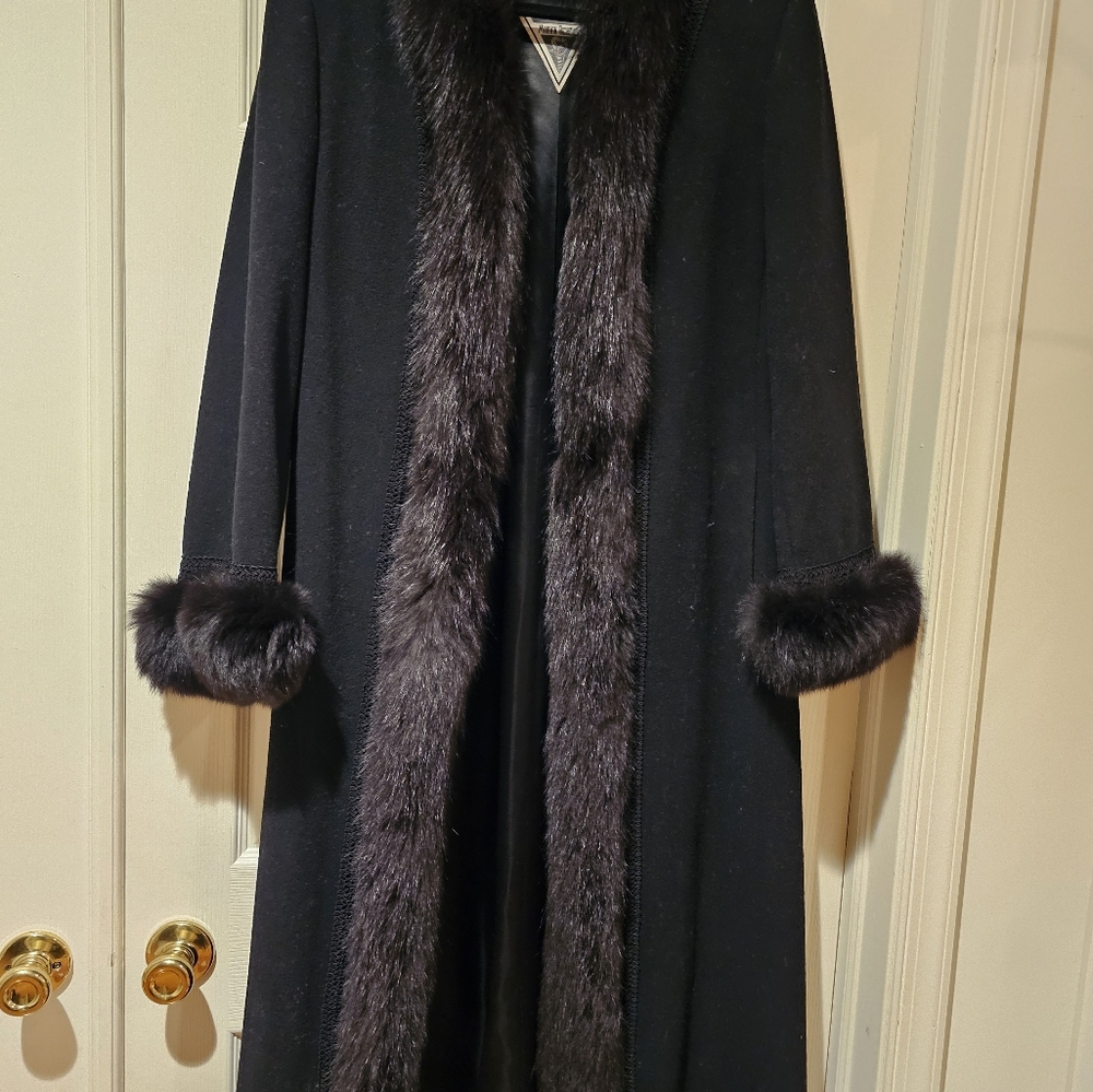 Women/Men Black Coat with Trim
